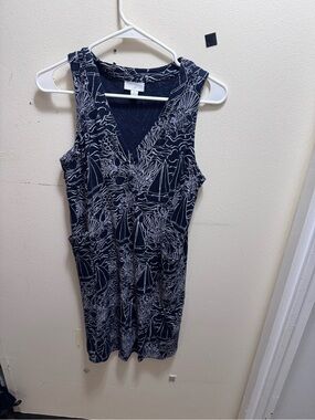 J. Jill Navy and White Printed V-Neck Dress